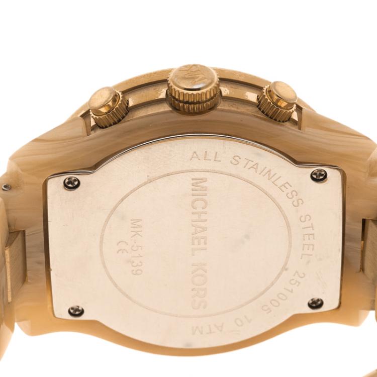 Pre Owned Michael Kors Gold Stainless Steel and Acetate Women's Wristwatch 38 mm