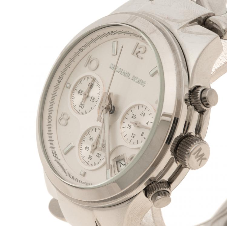 Pre Owned Michael Kors Silver Stainless Steel Chronograph Women's Wristwatch 38 mm