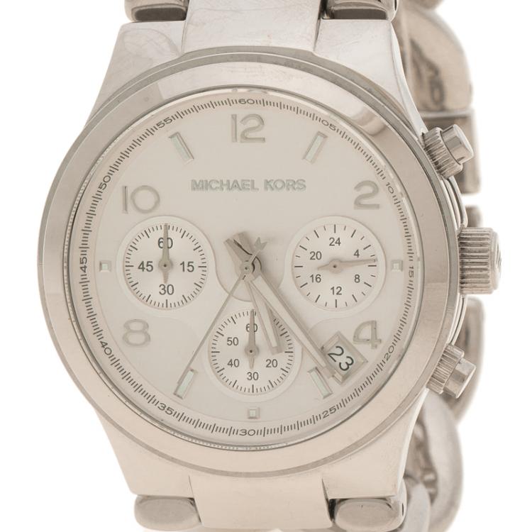 Pre Owned Michael Kors Silver Stainless Steel Chronograph Women's Wristwatch 38 mm