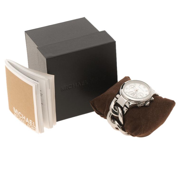 Pre Owned Michael Kors Silver Stainless Steel Chronograph Women's Wristwatch 38 mm