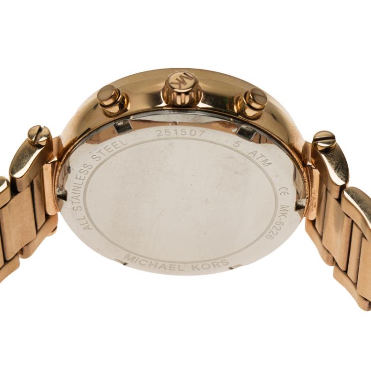 مملوكة مسبقًا Michael Kors Grey Rose Gold-Plated Stainless Steel Sawyer MK6226 Women's Wristwatch 39MM