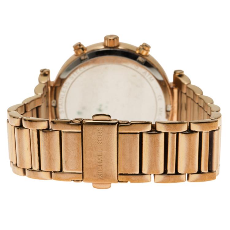 مملوكة مسبقًا Michael Kors Grey Rose Gold-Plated Stainless Steel Sawyer MK6226 Women's Wristwatch 39MM