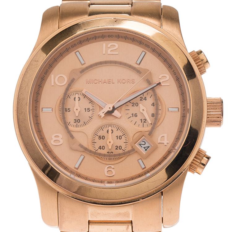 Pre Owned Michael Kors Rose Gold-Plated Stainless Steel Runway Women's Wristwatch 38MM