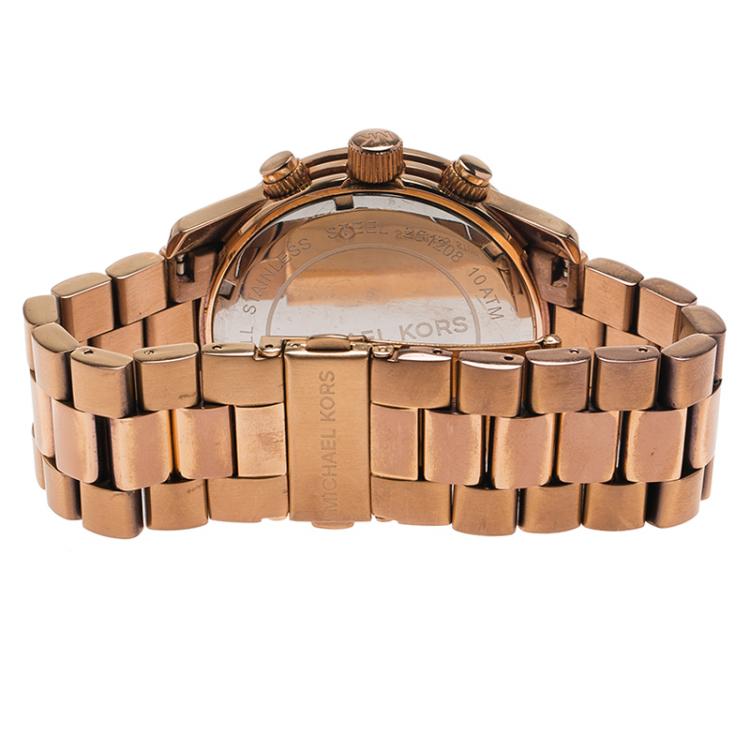 Pre Owned Michael Kors Rose Gold-Plated Stainless Steel Runway Women's Wristwatch 38MM