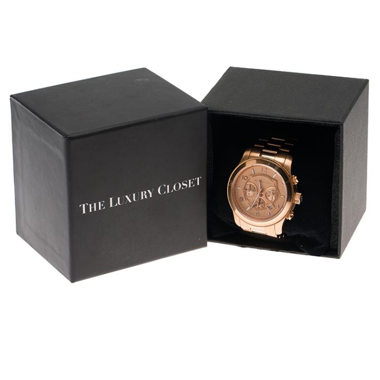 Pre Owned Michael Kors Rose Gold-Plated Stainless Steel Runway Women's Wristwatch 38MM