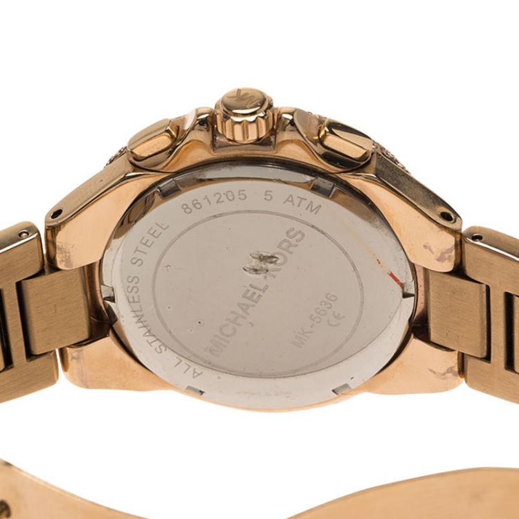Pre Owned Michael Kors Cream Rose Gold-Plated Stainless Steel Crystal Camille MK5636 Women's Wristwatch 43MM
