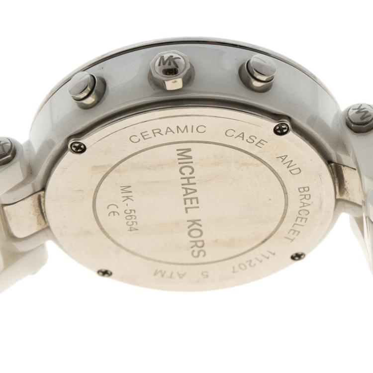 Pre Owned Michael Kors White Ceramic MK5654 Chronograph Women's Wristwatch 39MM