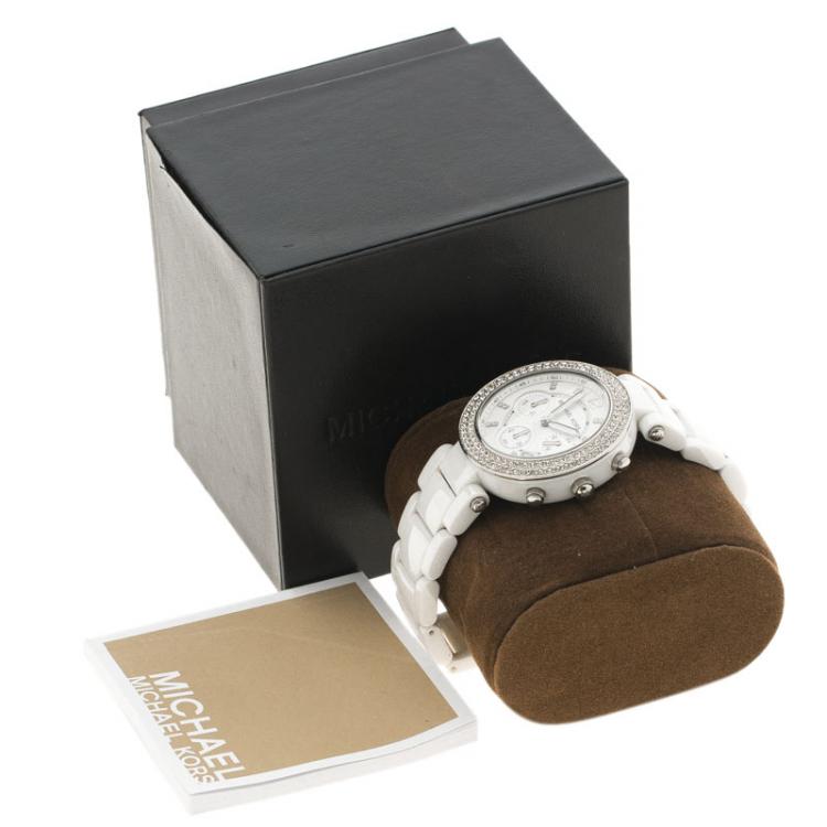 Pre Owned Michael Kors White Ceramic MK5654 Chronograph Women's Wristwatch 39MM