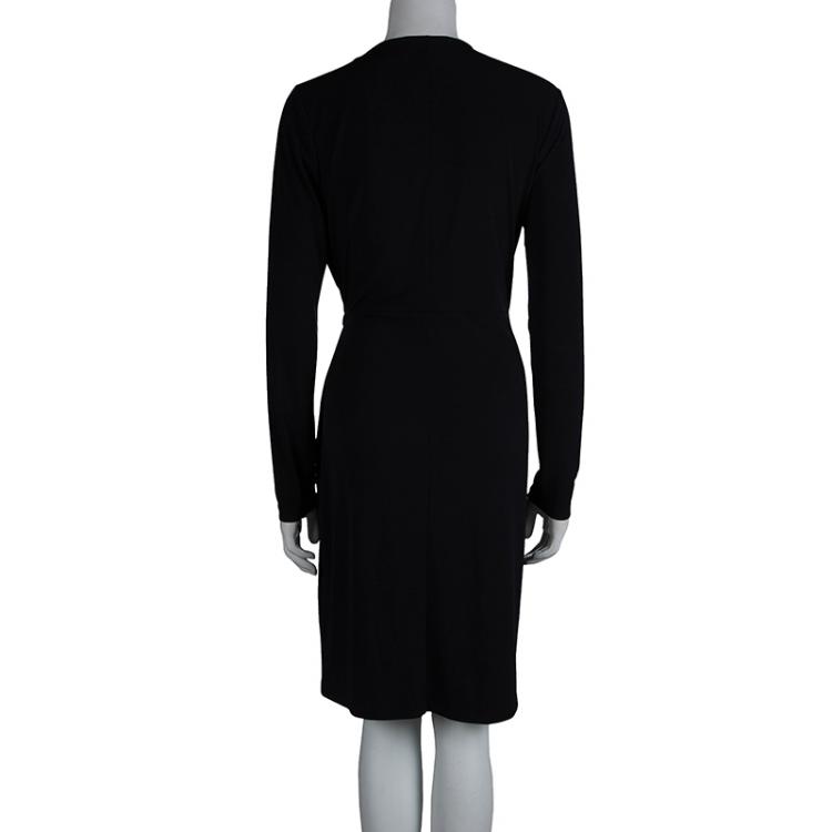 Pre Owned Michael Michael Kors Black Draped Long Sleeve Dress M