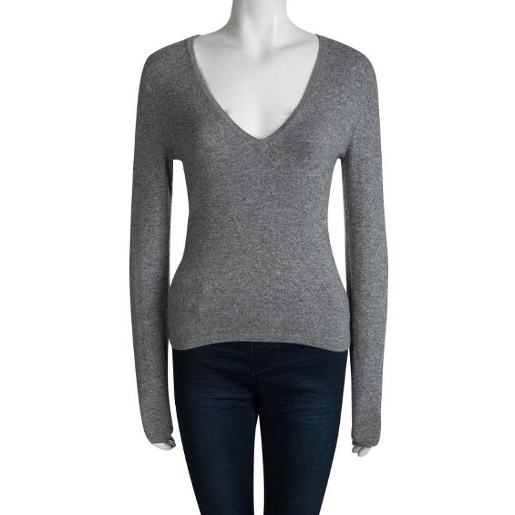 Pre Owned Michael Michael Kors Grey Cashmere V Neck Sweater S