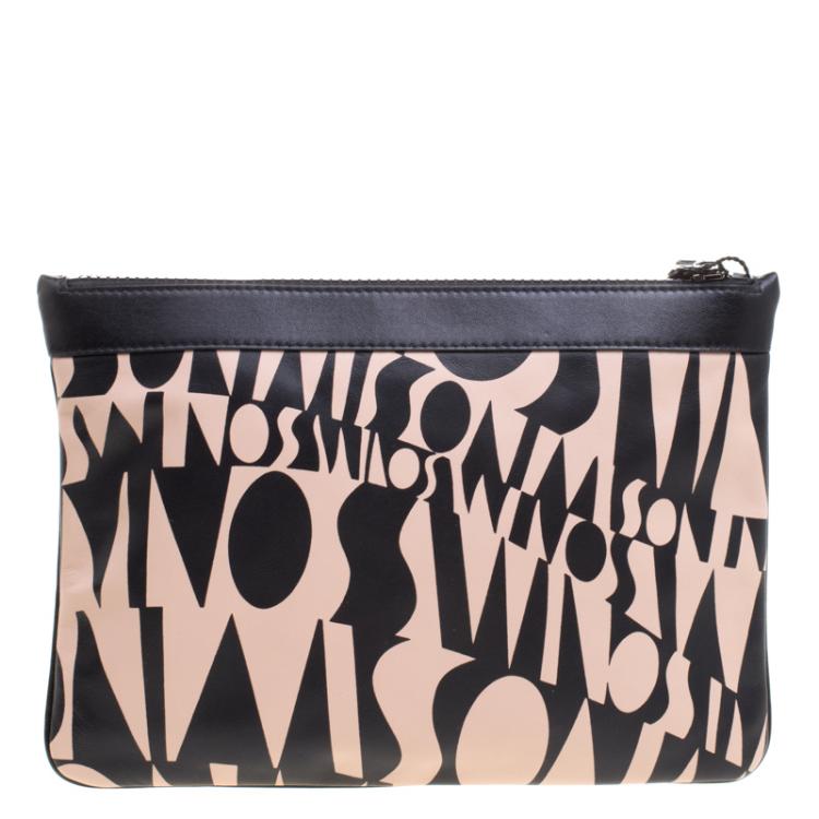 Pre Owned Missoni Beige/Black Logo Printed Leather Pouch