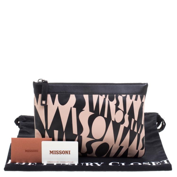 Pre Owned Missoni Beige/Black Logo Printed Leather Pouch