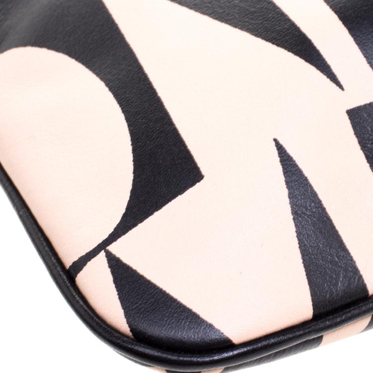Pre Owned Missoni Beige/Black Logo Printed Leather Pouch
