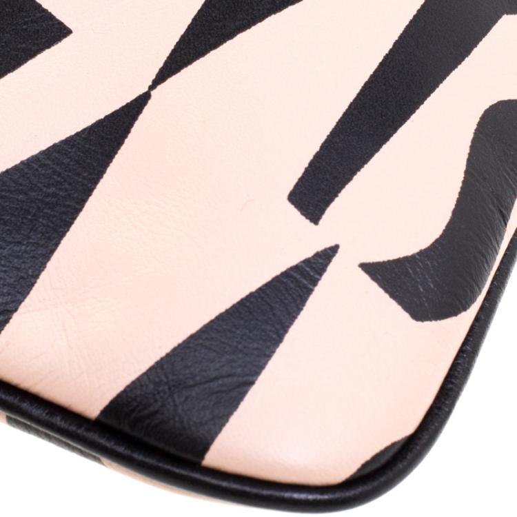 Pre Owned Missoni Beige/Black Logo Printed Leather Pouch