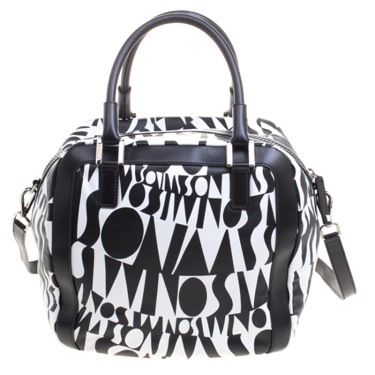 Pre Owned Missoni Black and White Leather Logo Print Tote