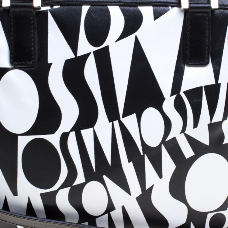 Pre Owned Missoni Black and White Leather Logo Print Tote
