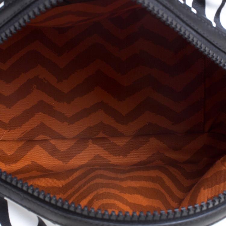 Pre Owned Missoni Black and White Leather Logo Print Tote