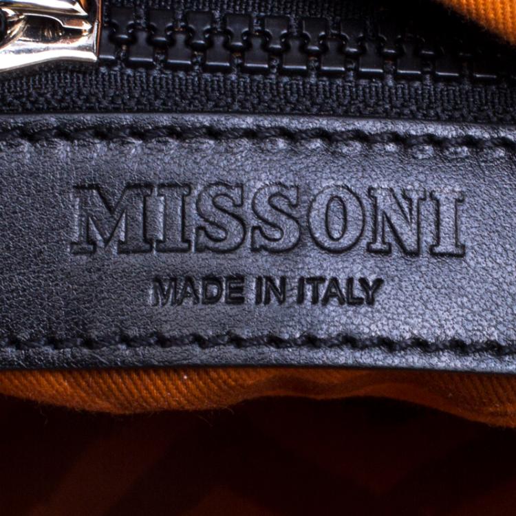 Pre Owned Missoni Black and White Leather Logo Print Tote