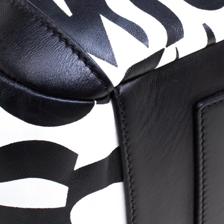 Pre Owned Missoni Black and White Leather Logo Print Tote