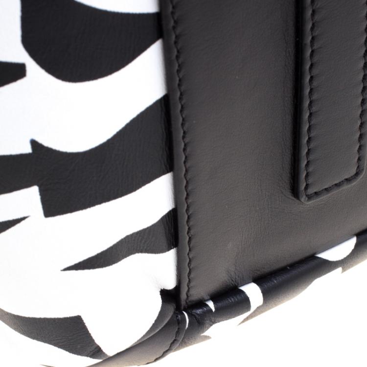 Pre Owned Missoni Black and White Leather Logo Print Tote