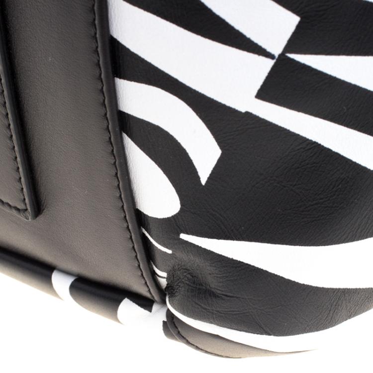 Pre Owned Missoni Black and White Leather Logo Print Tote