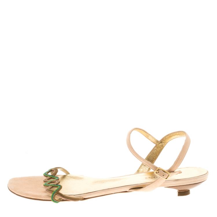 Pre Owned Missoni Blush Pink Suede Ankle Strap Flat Sandals Size 39