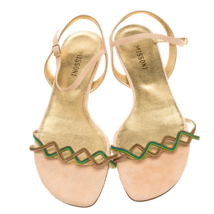 Pre Owned Missoni Blush Pink Suede Ankle Strap Flat Sandals Size 39