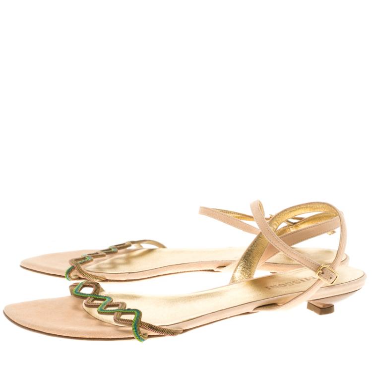 Pre Owned Missoni Blush Pink Suede Ankle Strap Flat Sandals Size 39