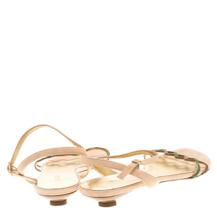 Pre Owned Missoni Blush Pink Suede Ankle Strap Flat Sandals Size 39