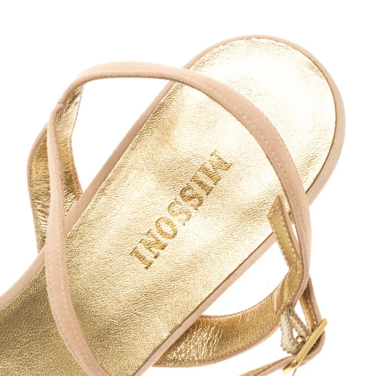 Pre Owned Missoni Blush Pink Suede Ankle Strap Flat Sandals Size 39