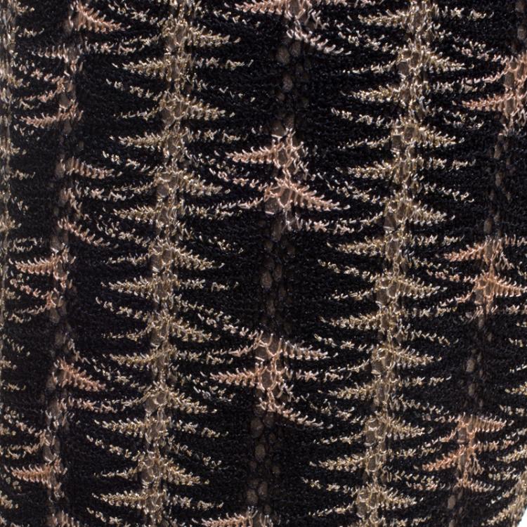 Pre Owned Missoni Black and Gold Patterned Knit Fabric  Knee High Boots Size 39
