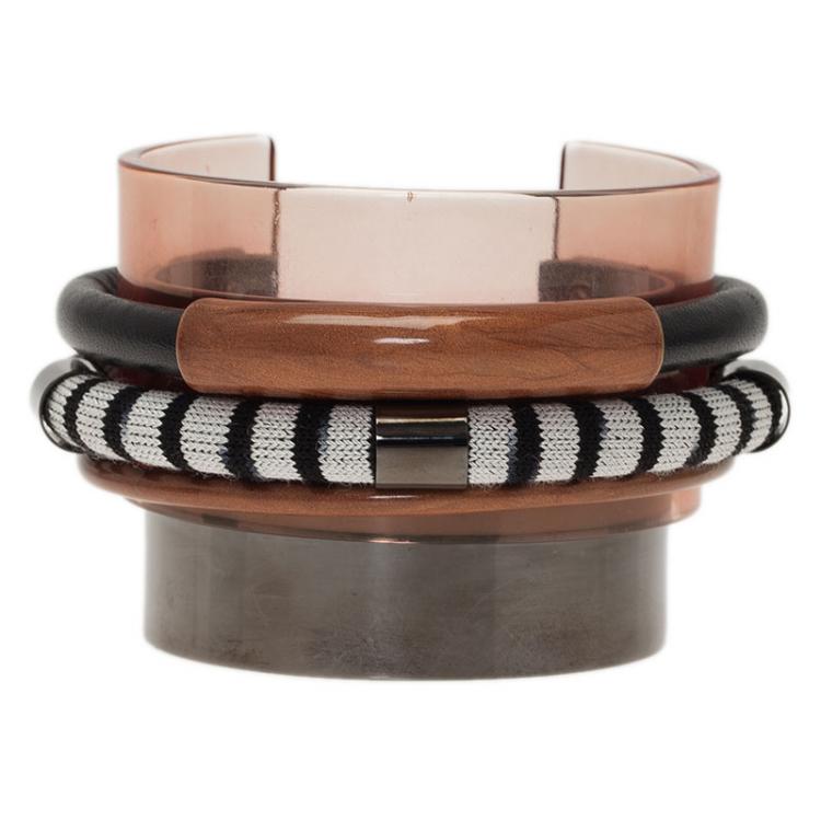 Pre Owned Missoni Three Strands Multicolor Silver Tone Bracelet