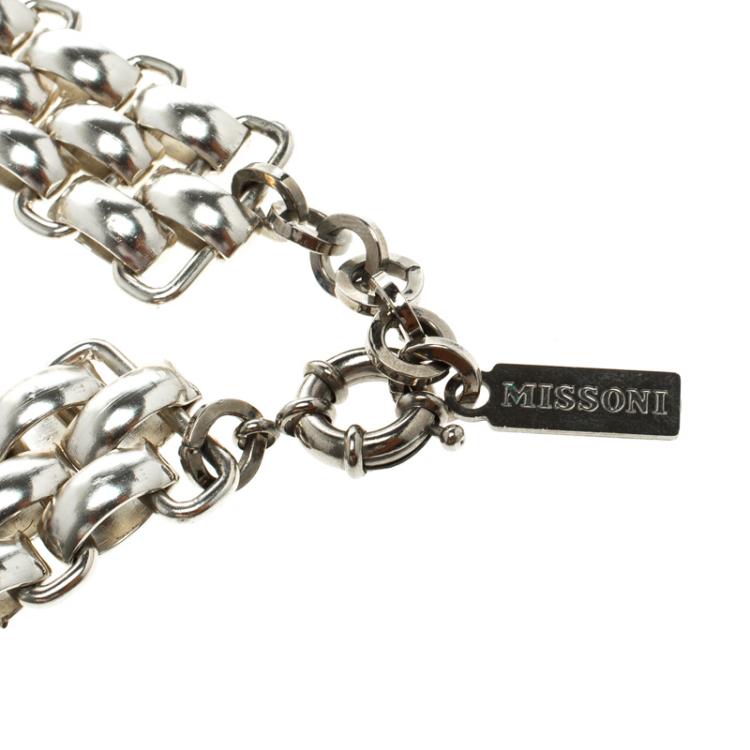 مملوكة مسبقًا Missoni Blue Crystal Flower Silver Tone Necklace