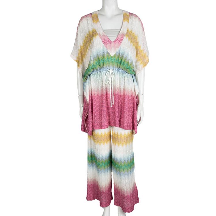 Pre Owned Missoni Mare Multicolor Chevron Knit Kaftan Top and Pants Set S