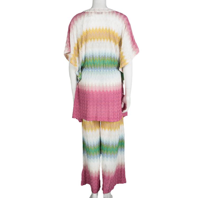 Pre Owned Missoni Mare Multicolor Chevron Knit Kaftan Top and Pants Set S
