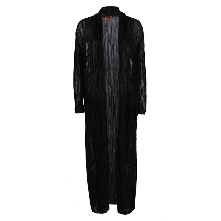 Pre Owned Missoni Black Ribbed Knit Open Front Long Shrug M