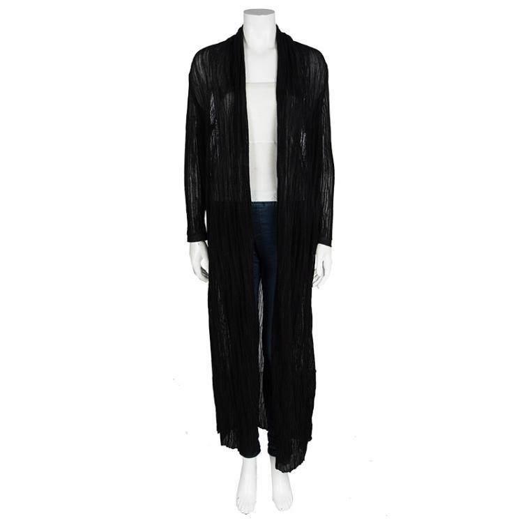 Pre Owned Missoni Black Ribbed Knit Open Front Long Shrug M