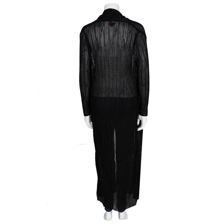 Pre Owned Missoni Black Ribbed Knit Open Front Long Shrug M