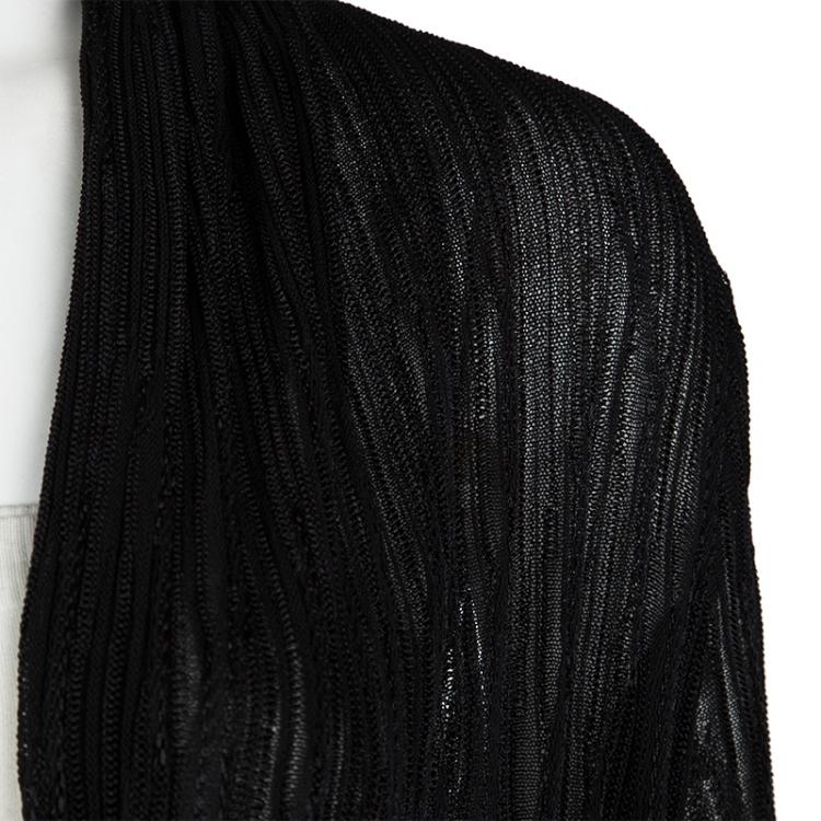 Pre Owned Missoni Black Ribbed Knit Open Front Long Shrug M