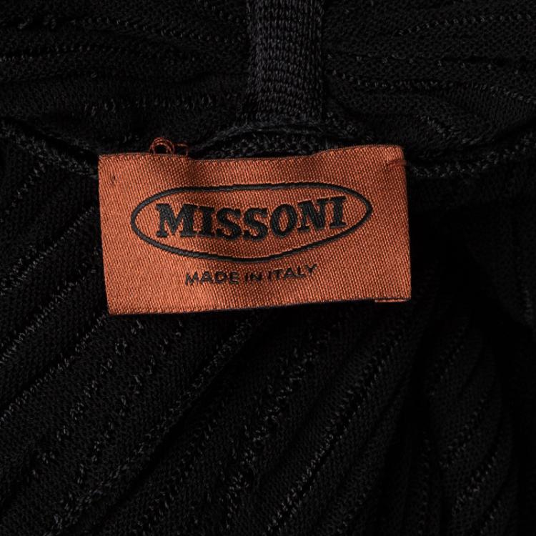 Pre Owned Missoni Black Ribbed Knit Open Front Long Shrug M