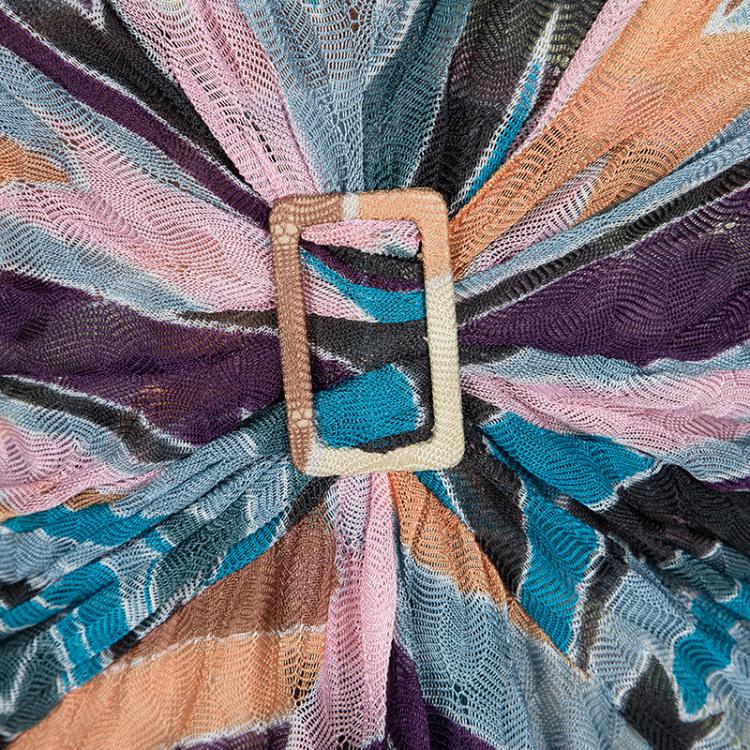 Pre Owned Missoni Multicolor Perforated Knit Draped Buckle Detail Sleeveless Dress L