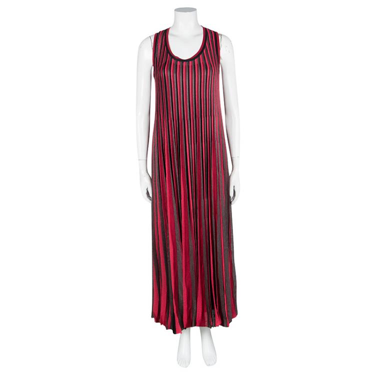 Pre Owned Missoni Multicolor Striped Knit Pleated Sleeveless Maxi Dress M