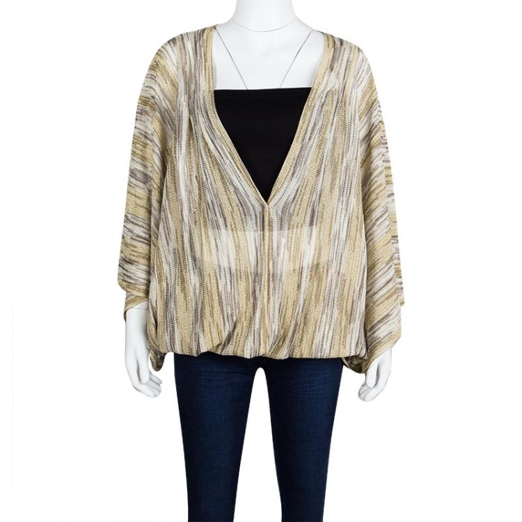 Pre Owned Missoni Mare Beige Lurex Knit Kaftan Style Top M