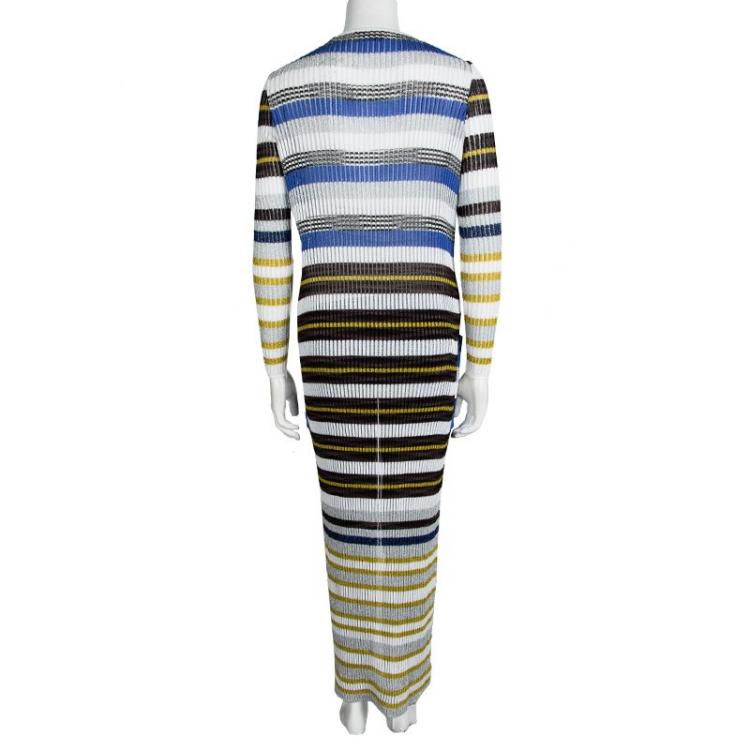 Pre Owned Missoni Multicolor Striped Lurex Knit Detail Open Front Long Cardigan S