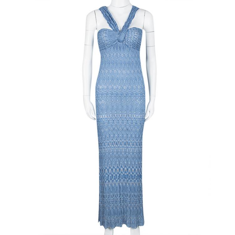 Pre Owned Missoni Blue Perforated Knit Sleeveless Maxi Dress S