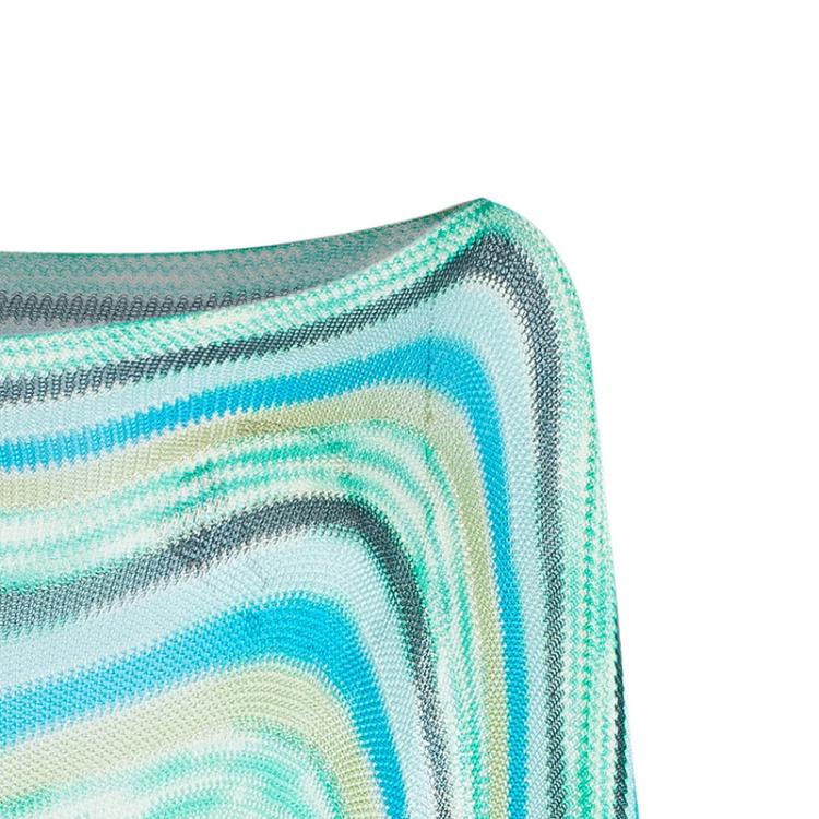 Pre Owned Missoni Blue Striped Knit Fringed Poncho OS