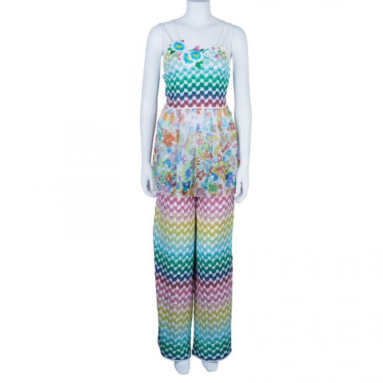Pre Owned Missoni Mare Multicolor Knit Floral Top and Pants Set S/M