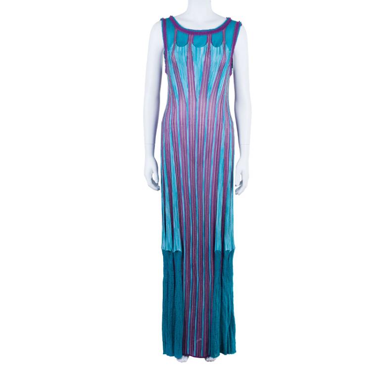 مملوكة مسبقًا Missoni Blue Patterned Knit Maxi Dress M
