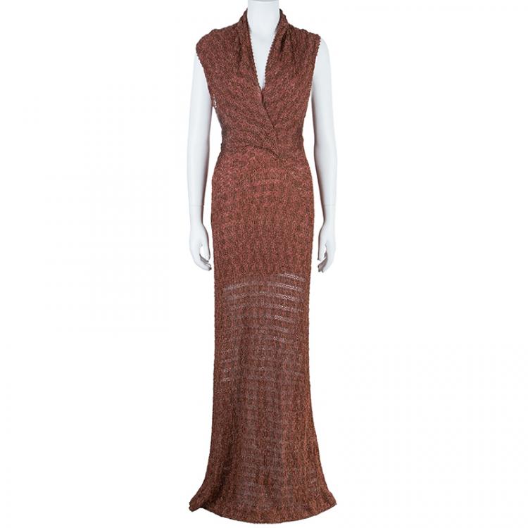 Pre Owned Missoni Mahogany Metallic Knit Gown S