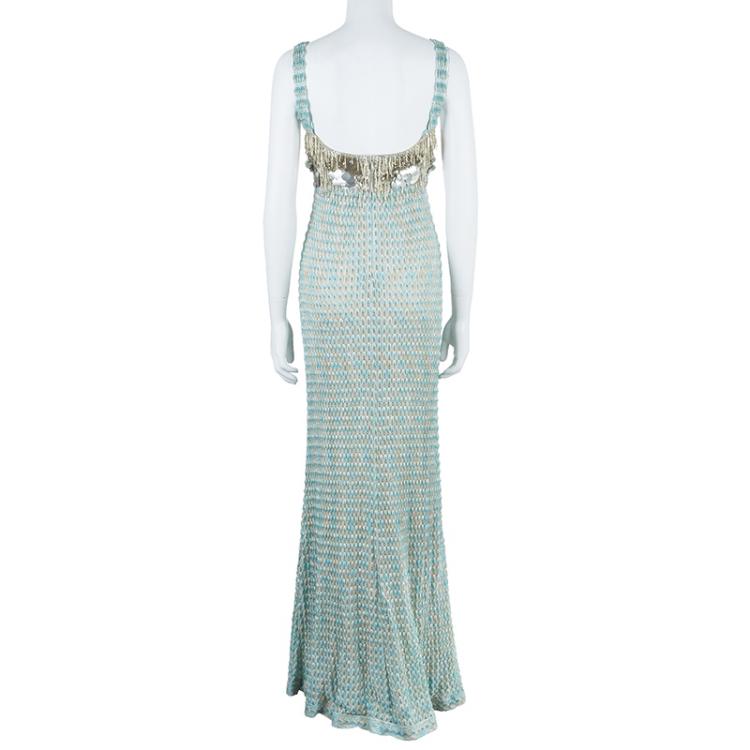 Pre Owned Missoni Aqua Embellished Maxi Dress S